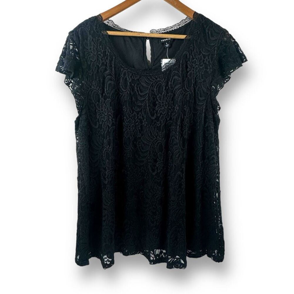 Torrid Women's 1X Short Sleeve All Over Lace Blouse Black Office Goth Dressy New